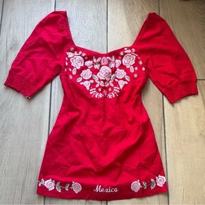 Red Floral Embroidered Dress